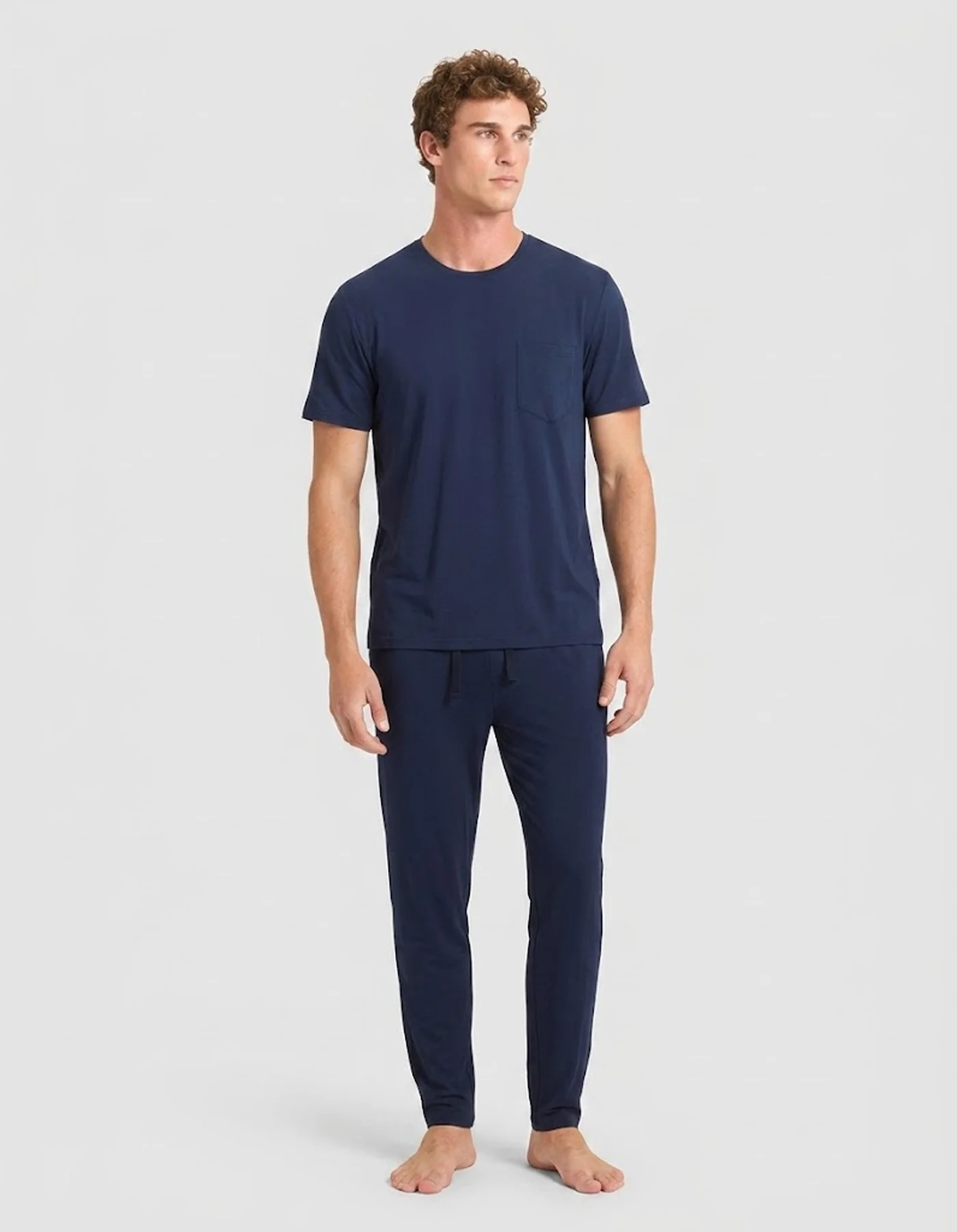 Men's Bamboo Stretch-Knit Short Sleeve Tee & Pant Pajama Set