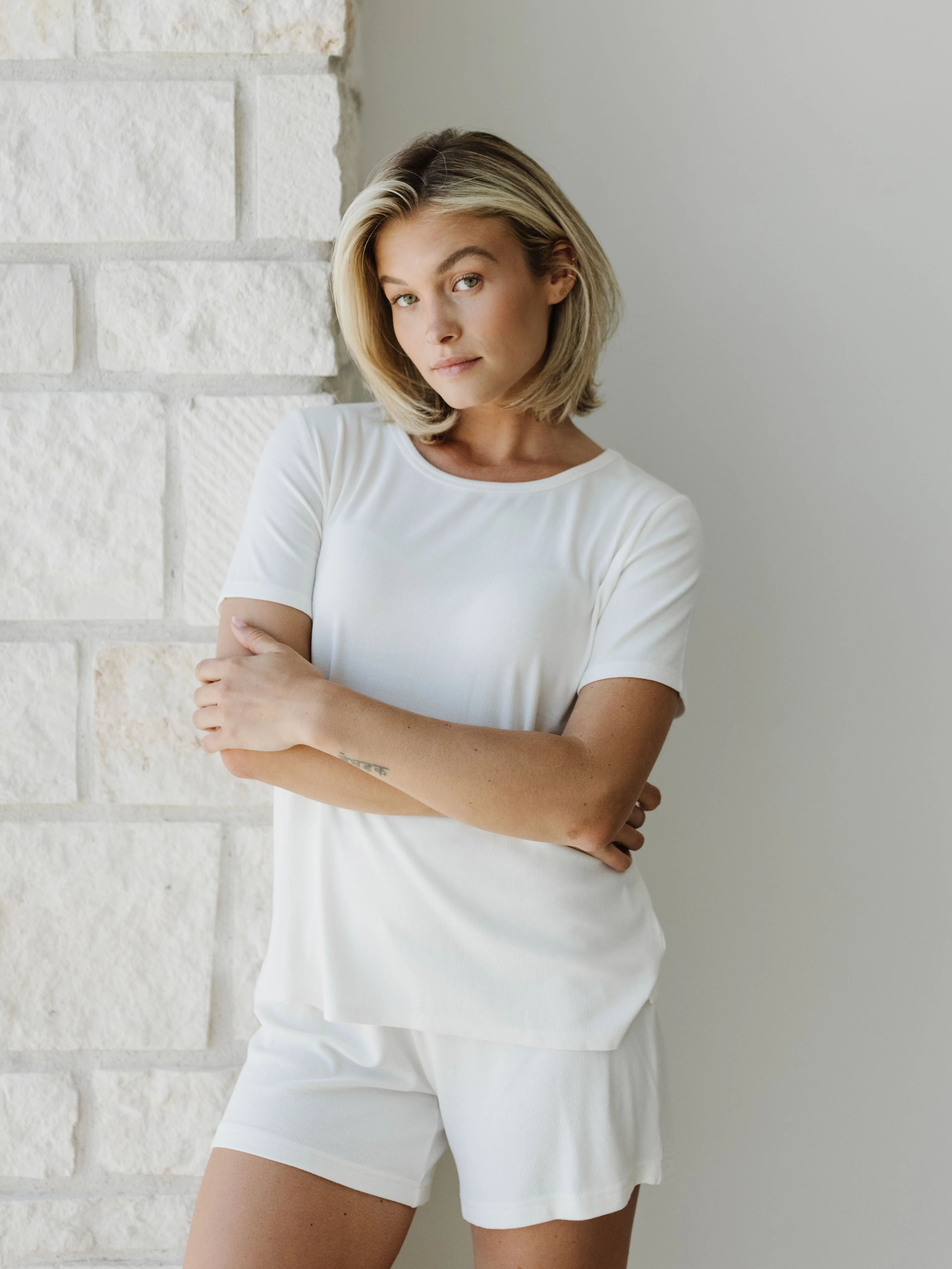 Women's Bamboo Rib-Knit Short Sleeve Lounge Top - Last Chance
