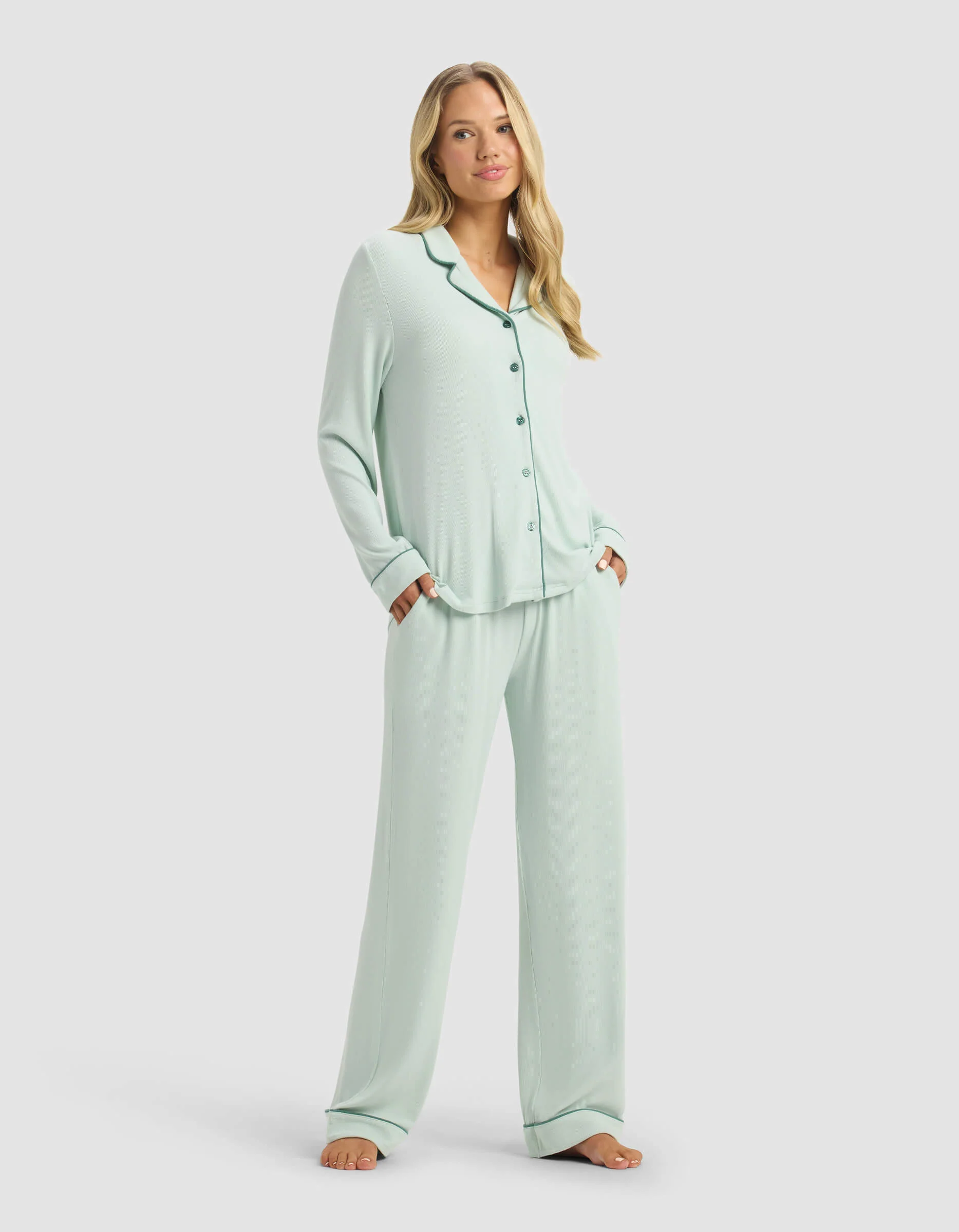 Women's Bamboo Rib-Knit Classic Long Sleeve Pajama Set - Last Chance - Image 3