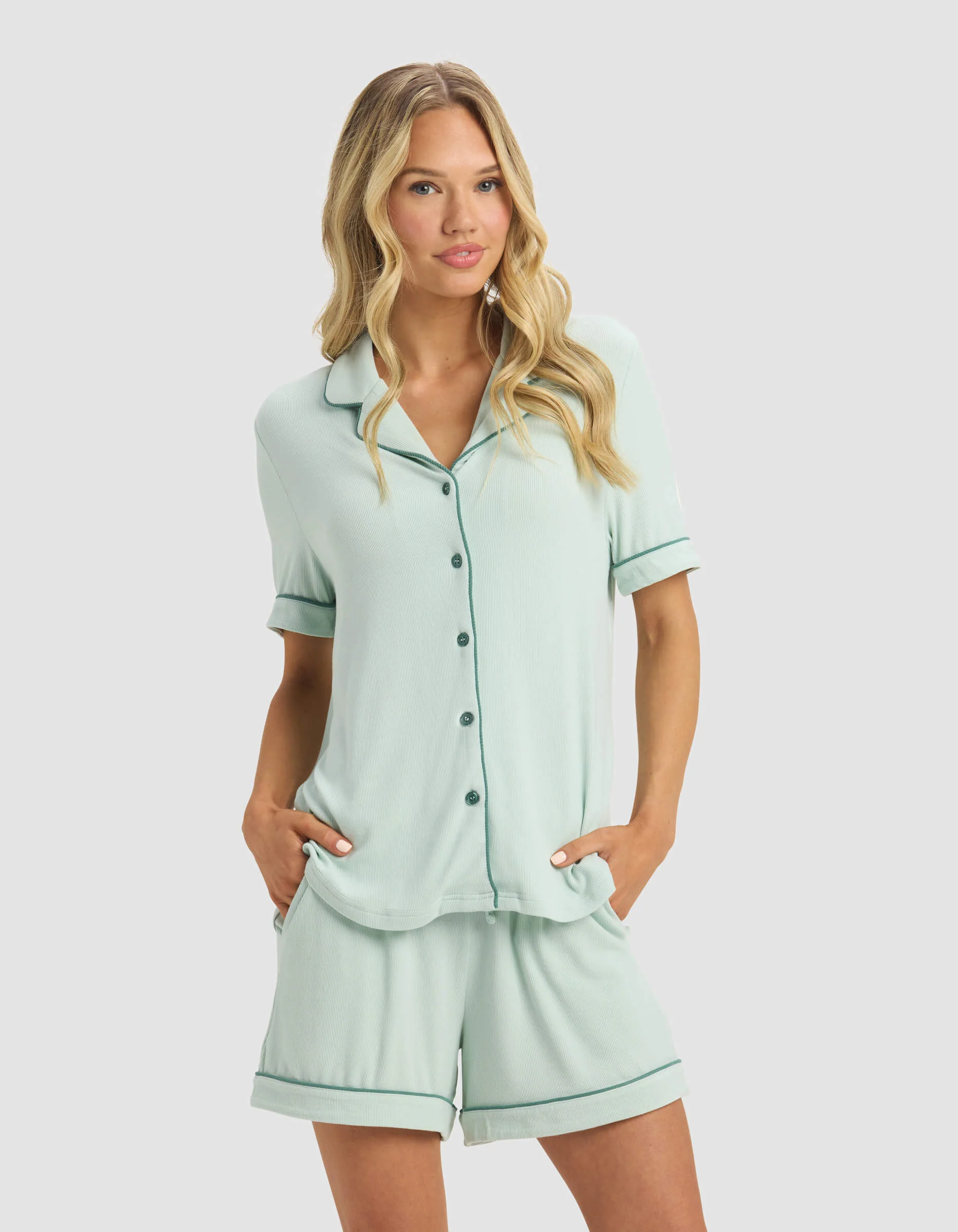 Women's Bamboo Rib-Knit Classic Short Sleeve Pajama Set - Last Chance - Image 11