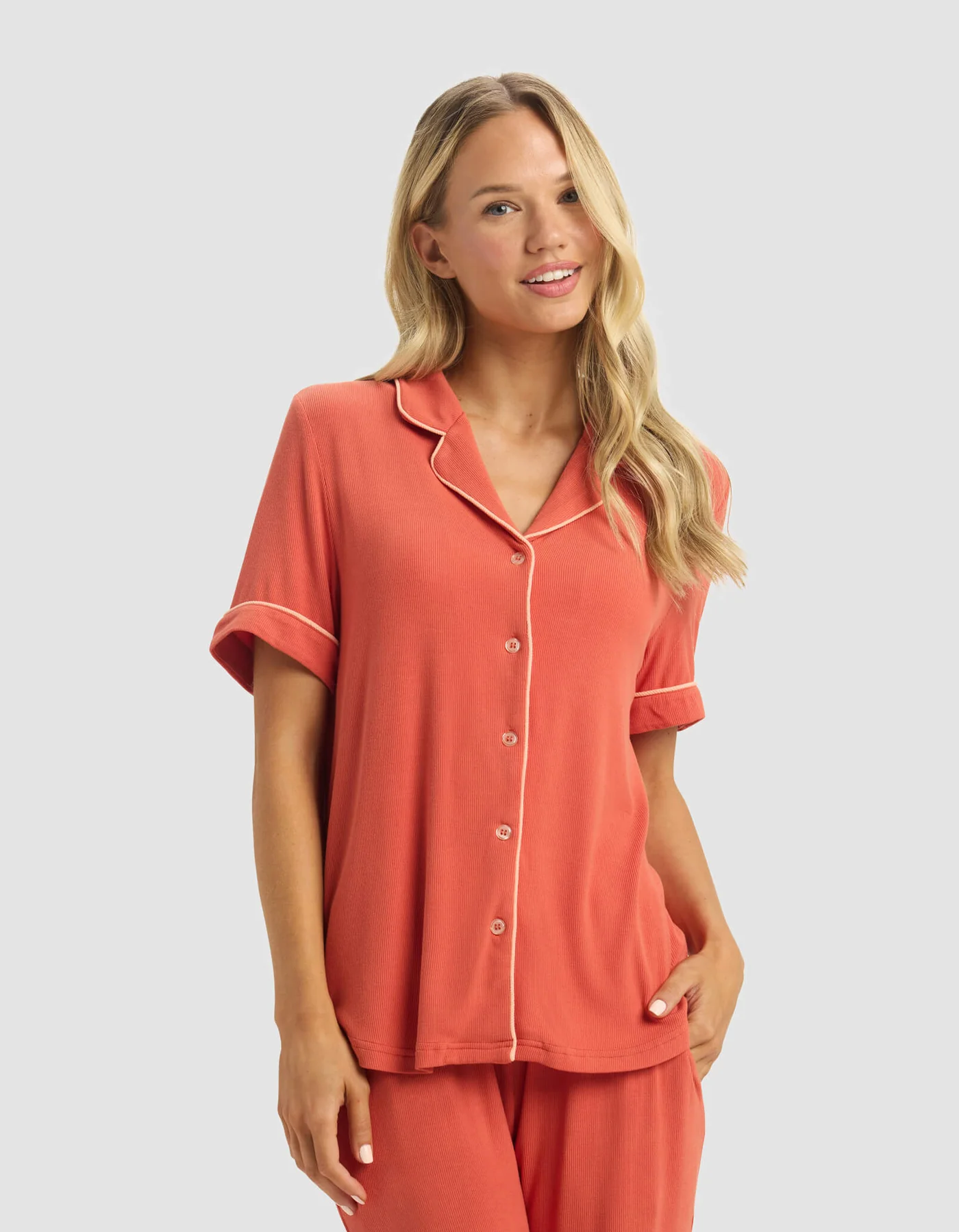 Women's Bamboo Rib-Knit Classic Short Sleeve Pajama Set - Last Chance - Image 6