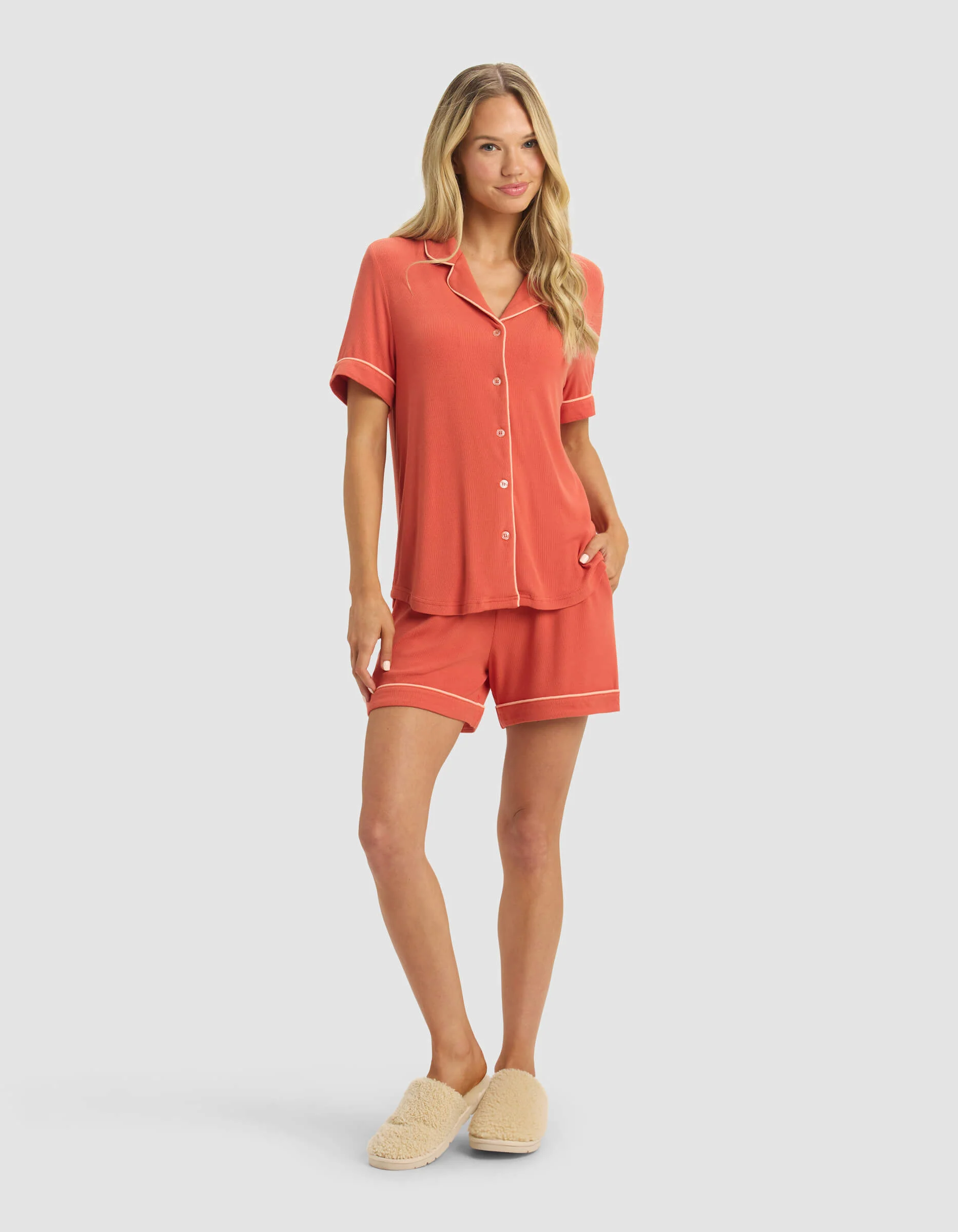 Women's Bamboo Rib-Knit Classic Short Sleeve Pajama Set - Last Chance - Image 3