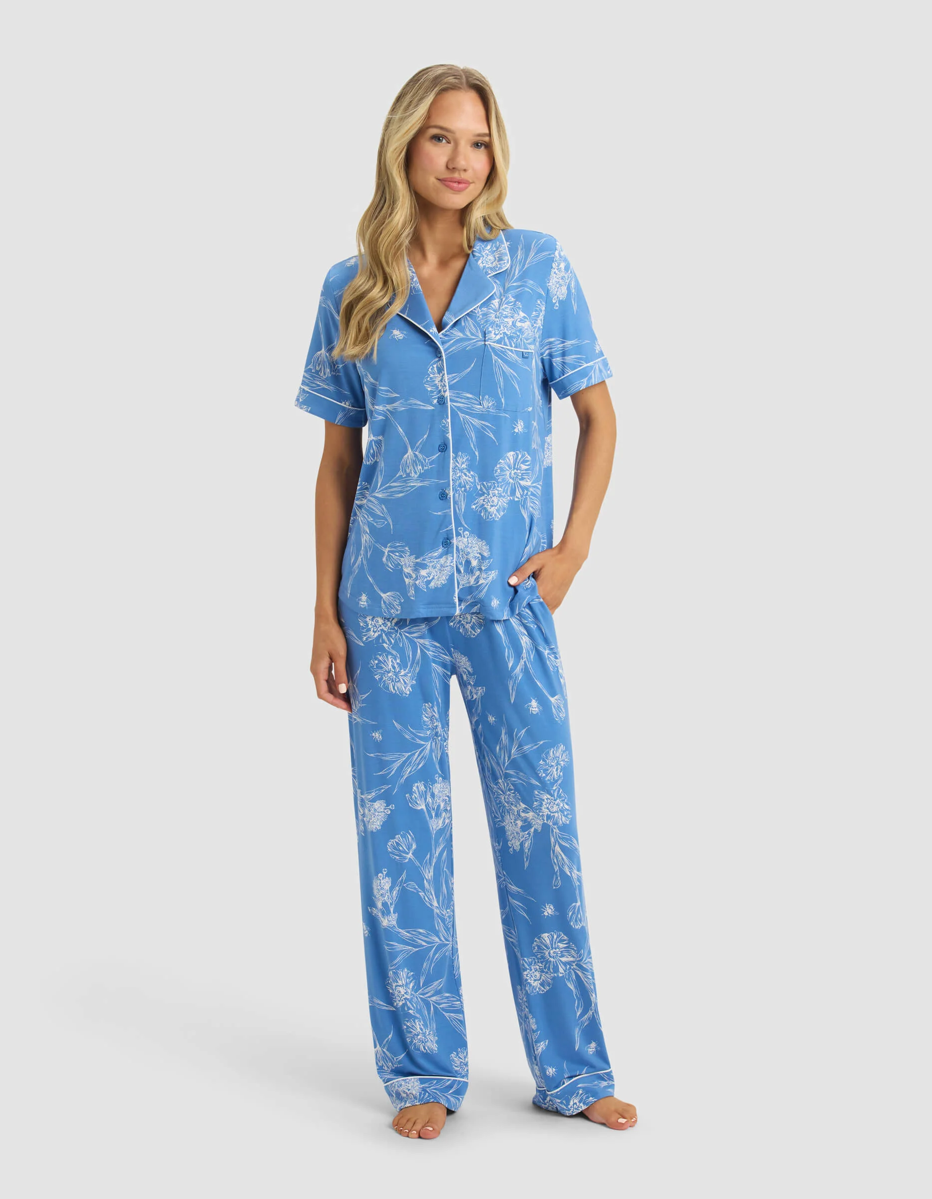 Women's Bamboo Stretch-Knit Short Sleeve & Pant Pajama Set - Last Chance