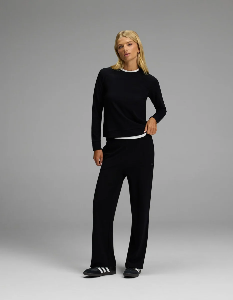 Women's Brushed Bamboo Pullover Crew & Wide Leg Pull On Pant Set - Image 9