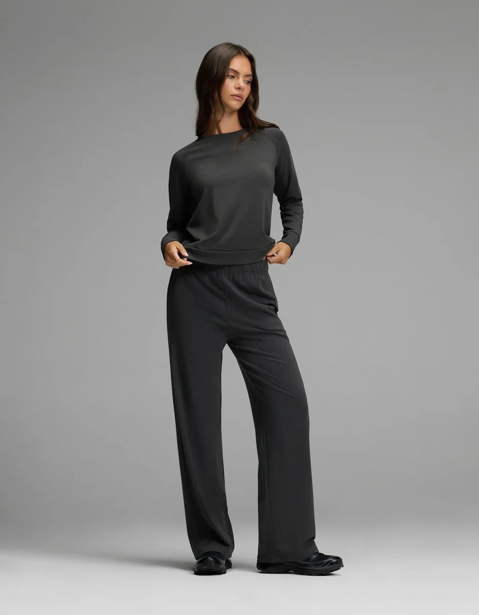 Women's Brushed Bamboo Pullover Crew & Wide Leg Pull On Pant Set