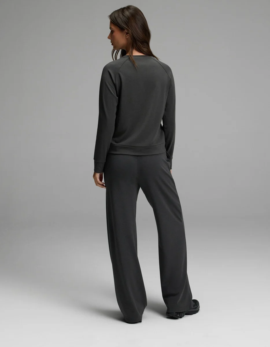 Women's Brushed Bamboo Pullover Crew & Wide Leg Pull On Pant Set - Image 2