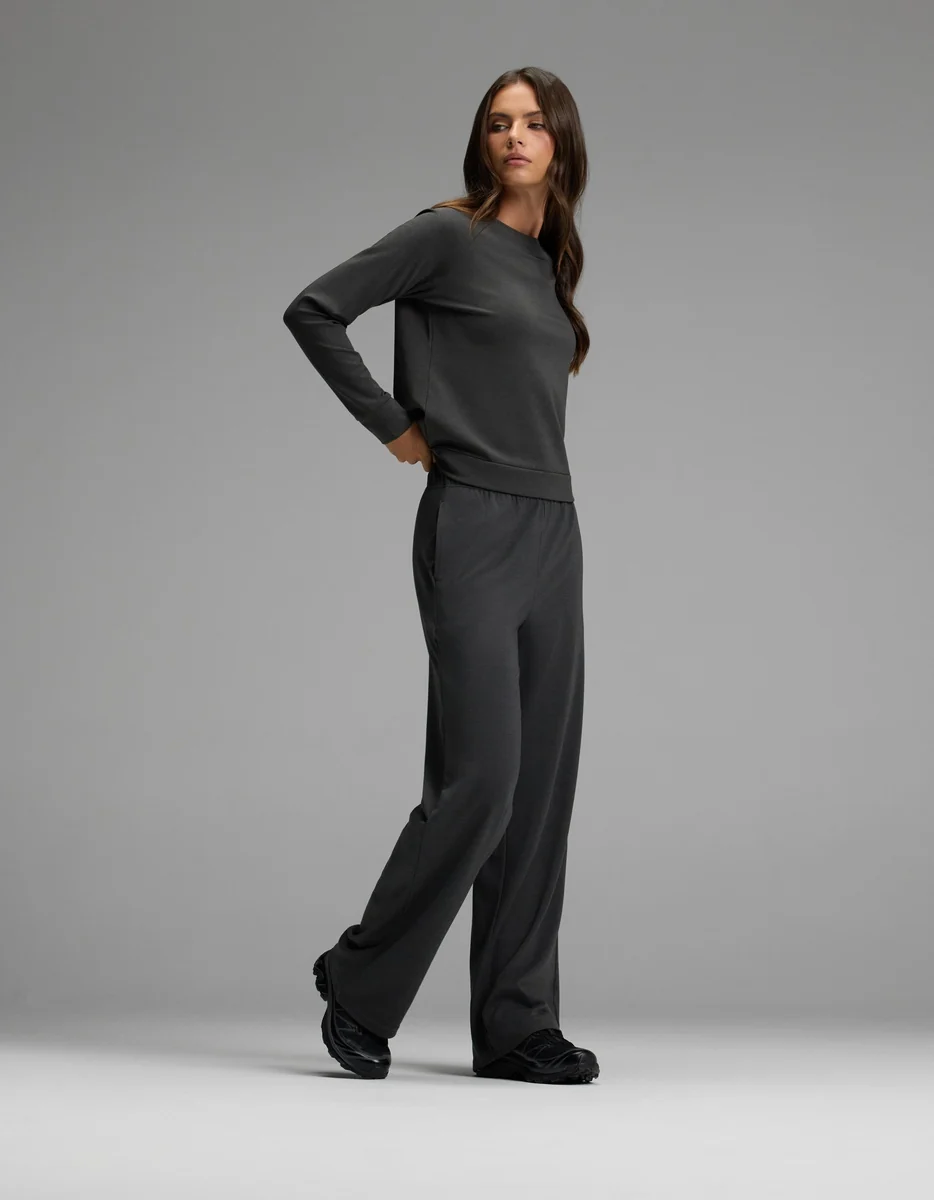 Women's Brushed Bamboo Pullover Crew & Wide Leg Pull On Pant Set - Image 3