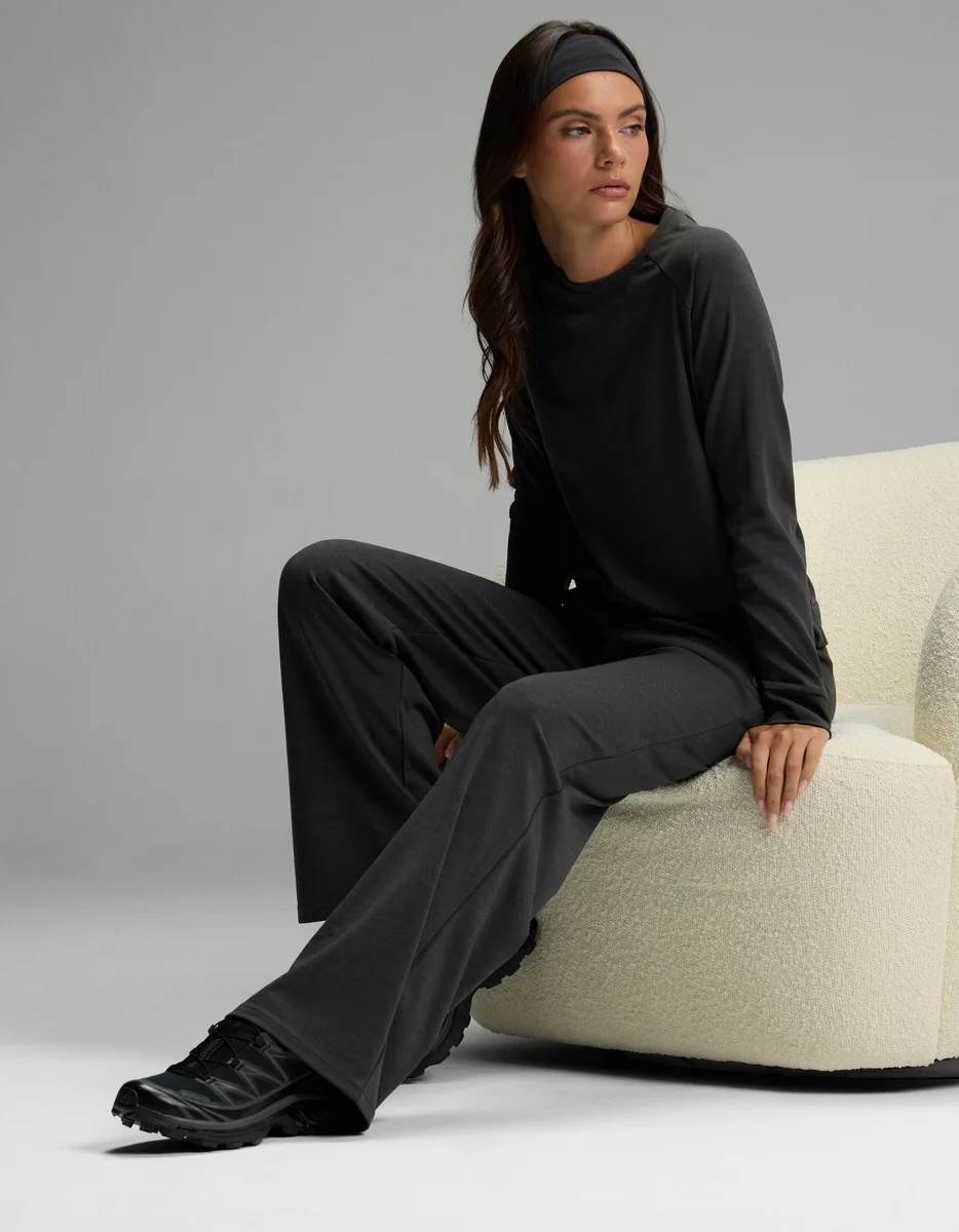 Women's Brushed Bamboo Pullover Crew & Wide Leg Pull On Pant Set - Image 4