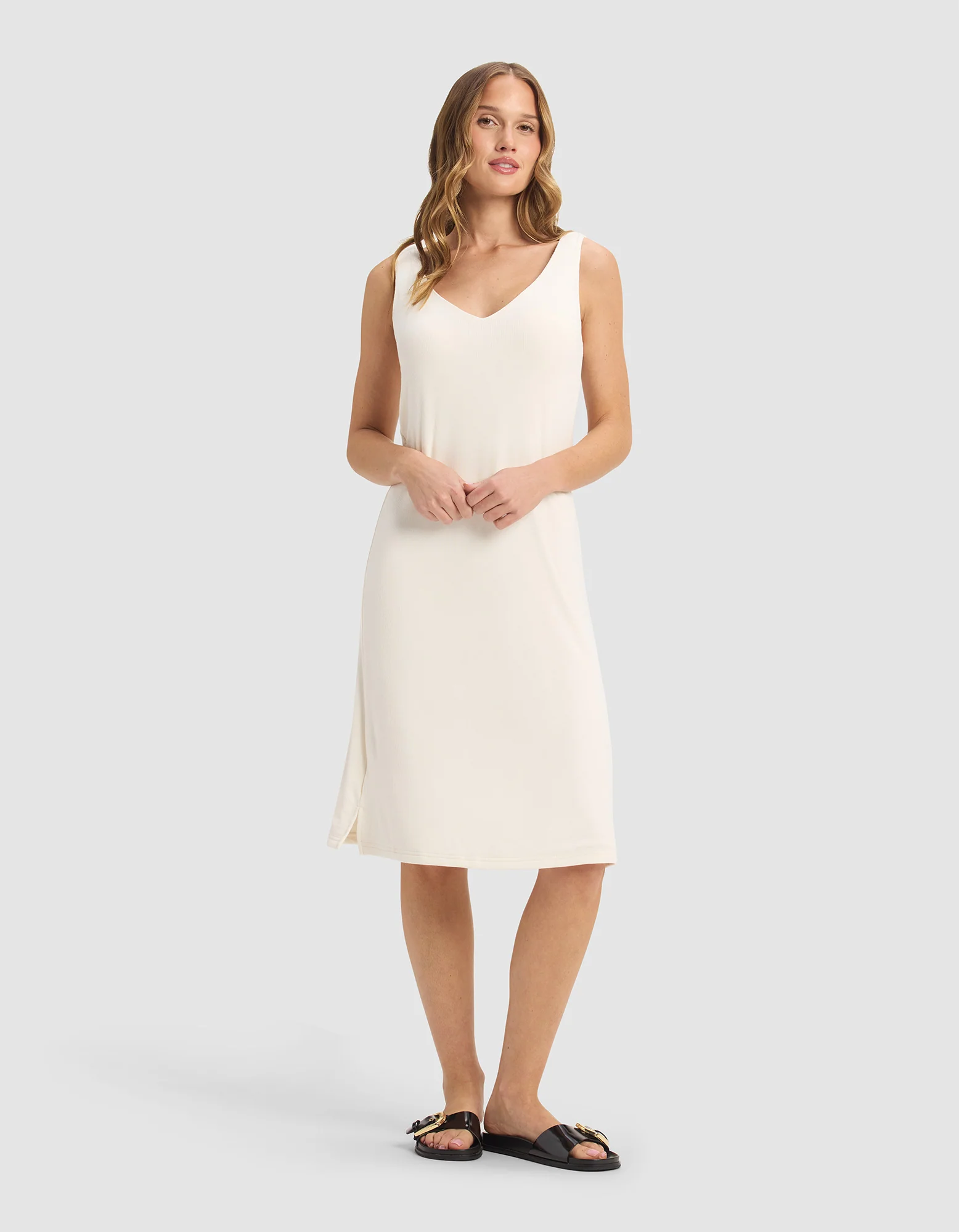 Women's Bamboo Rib-Knit V-Neck Tank Lounge Dress - Last Chance